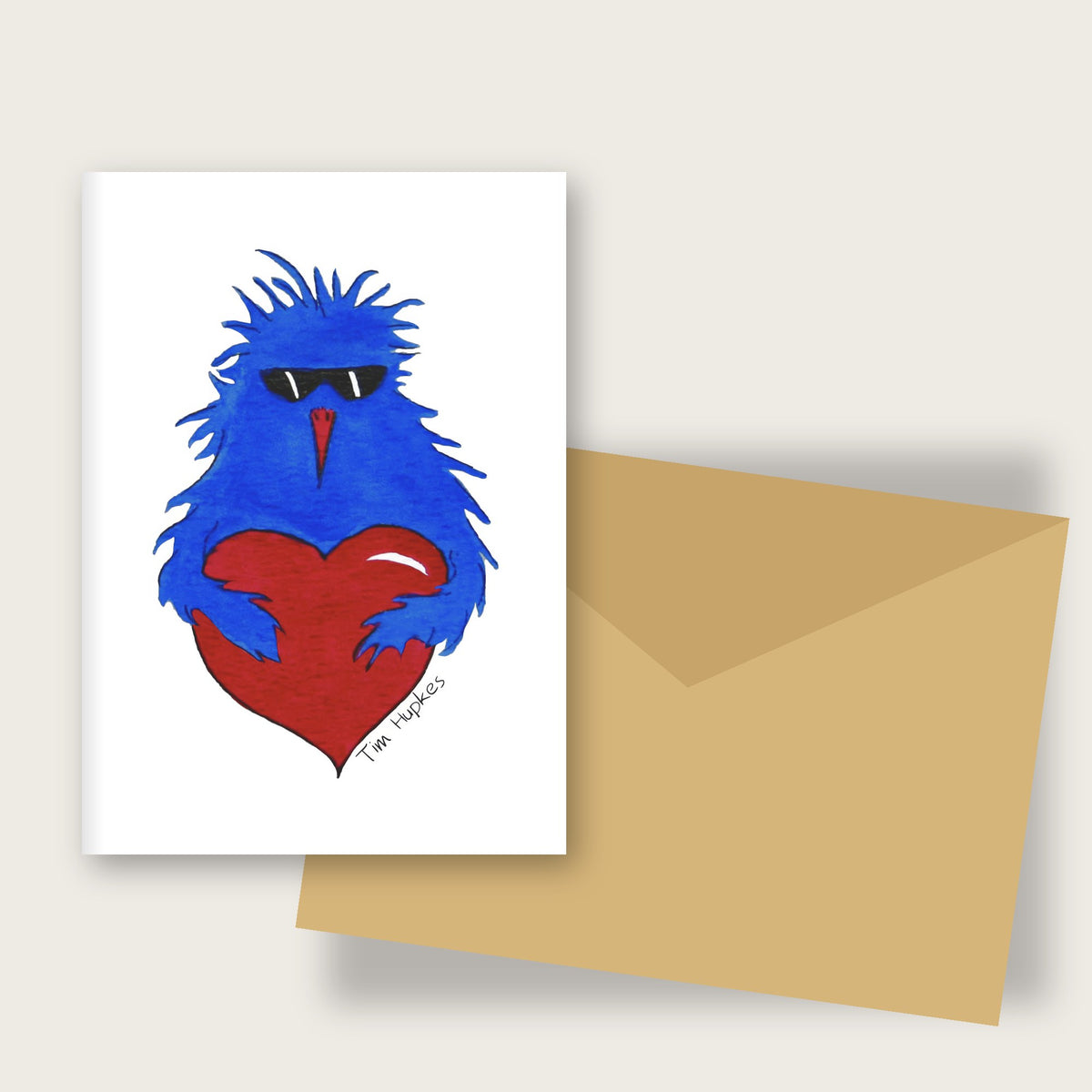 Bird of Hearts greeting card by Tim Hupkes, with envelope