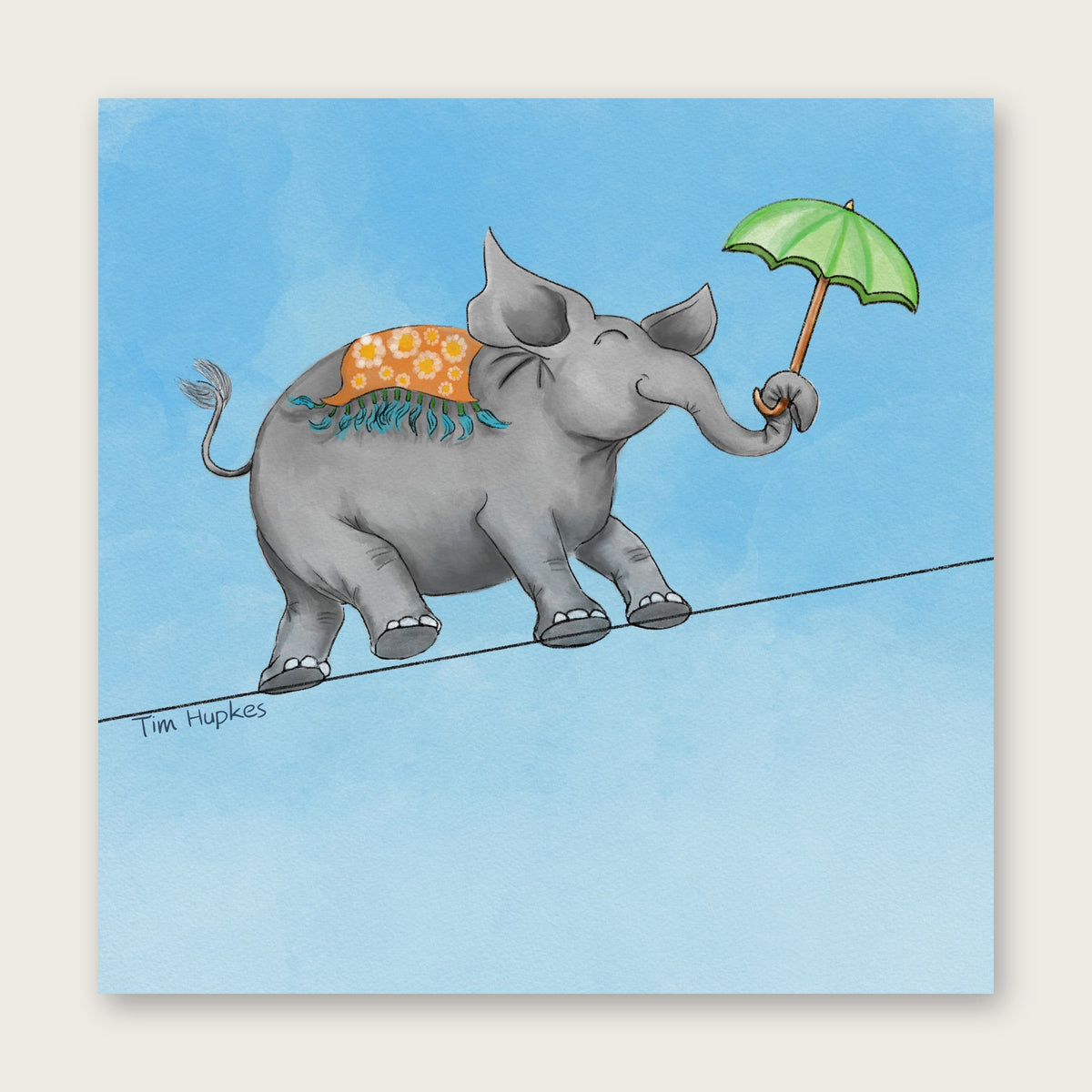 The Tightrope Elephant greeting card by Tim Hupkes