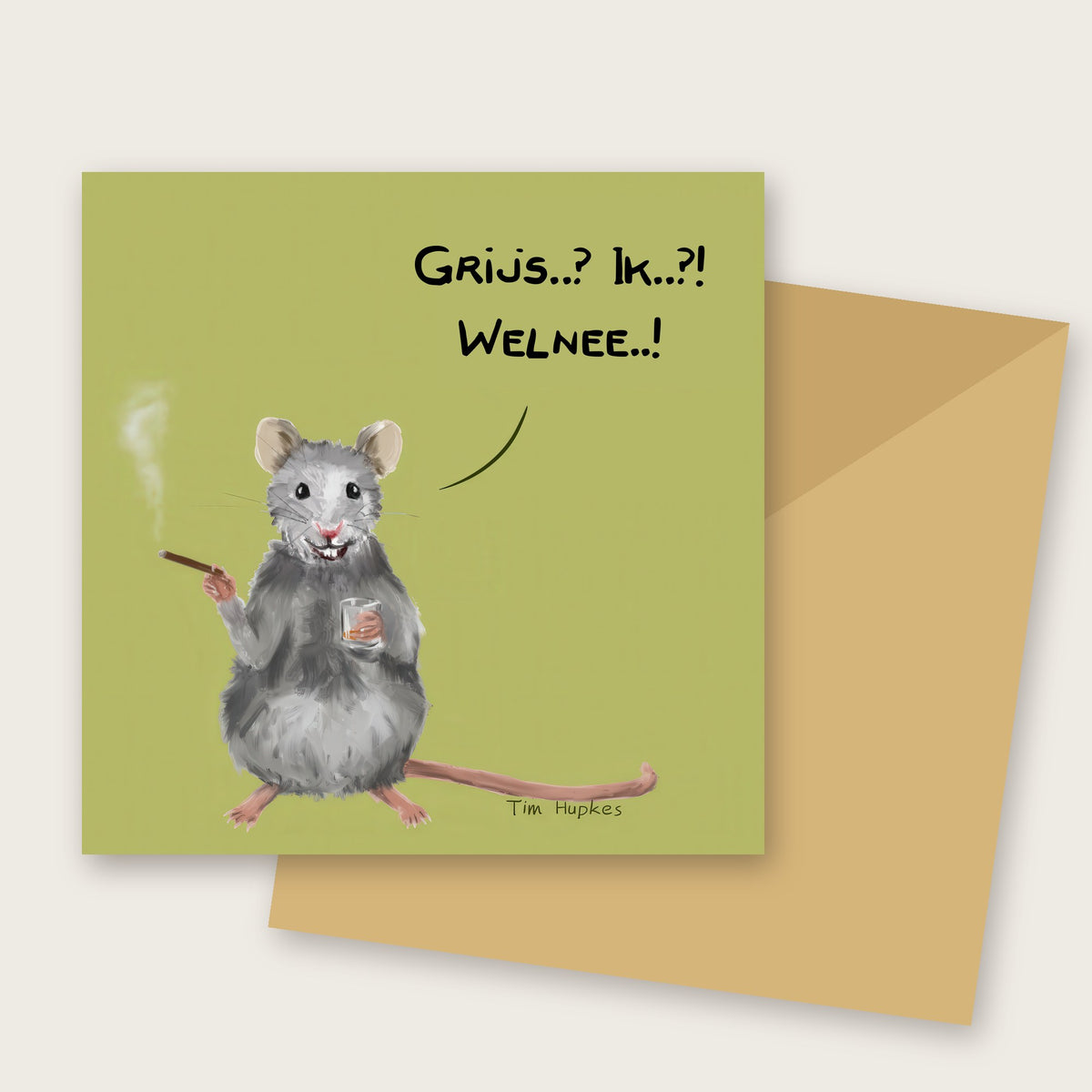 Mousy Lime greeting card by Tim Hupkes, Dutch version, with envelope