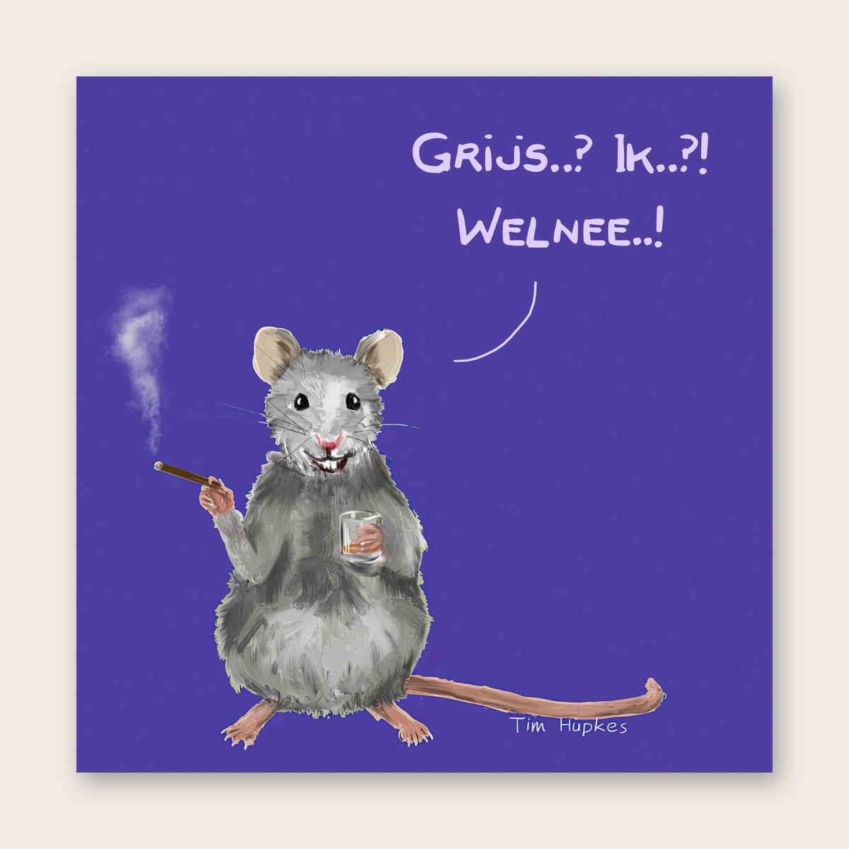 Mousy Purple greeting card by Tim Hupkes, Dutch version