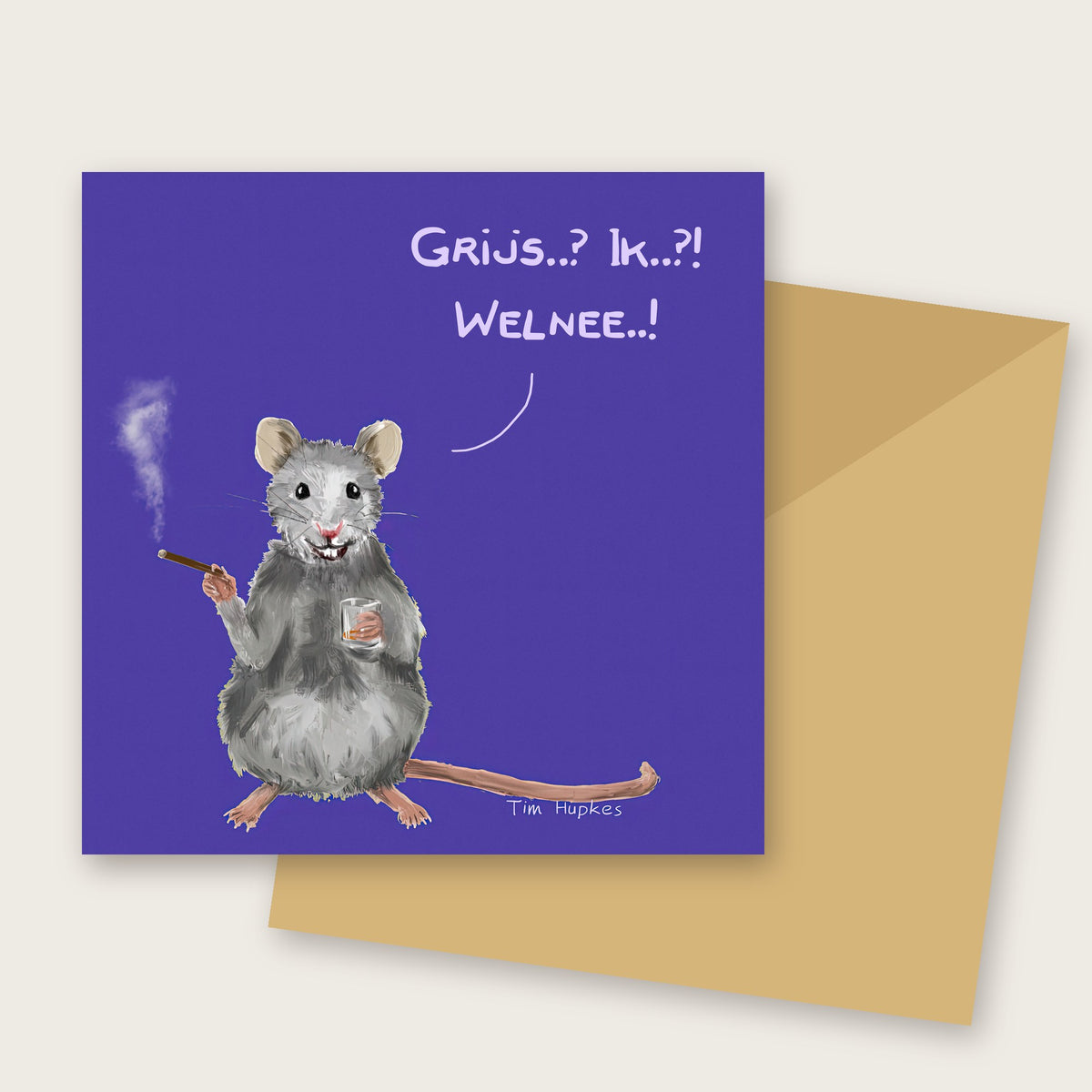Mousy Purple greeting card by Tim Hupkes, Dutch version, with envelope