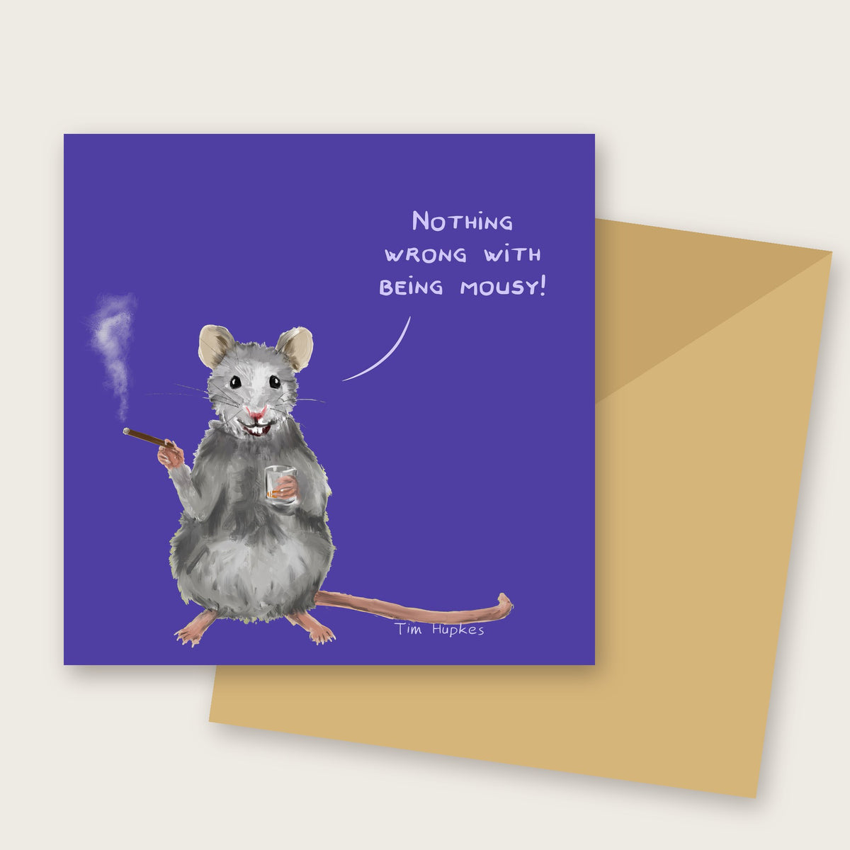 Mousy Purple greeting card by Tim Hupkes, English version, with envelope