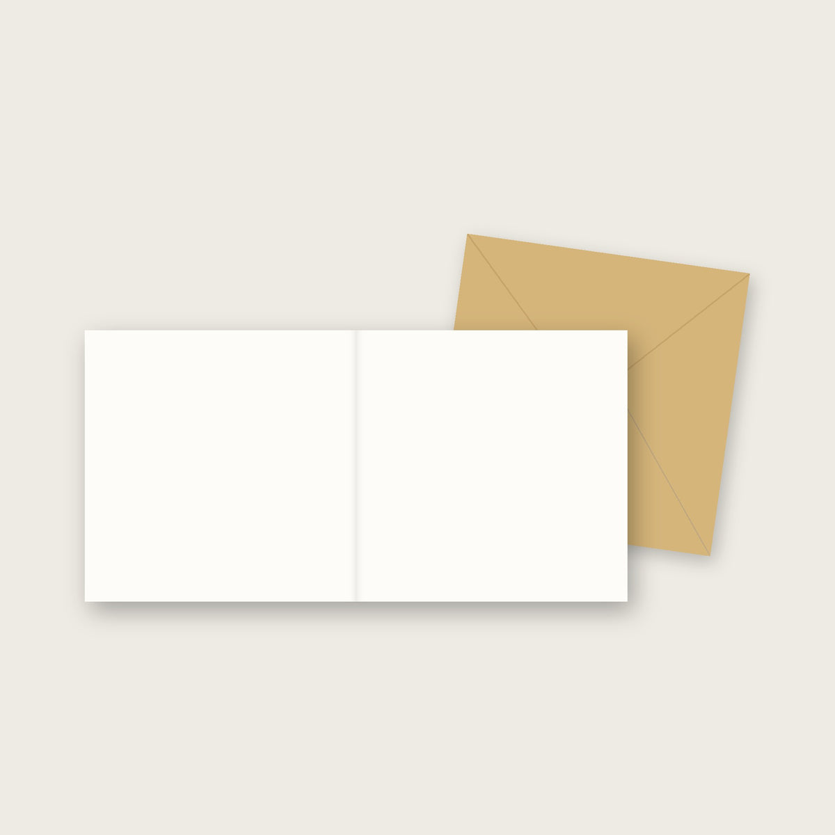Square greeting card by Tim Hupkes, opened: blank inside, with kraft envelope