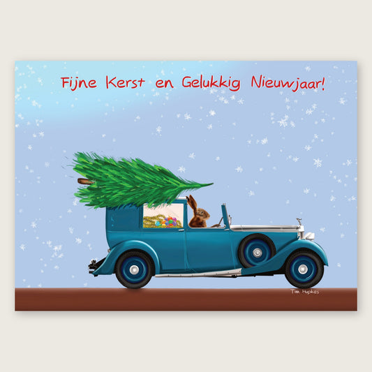 Rolling Hare Christmas card by Tim Hupkes