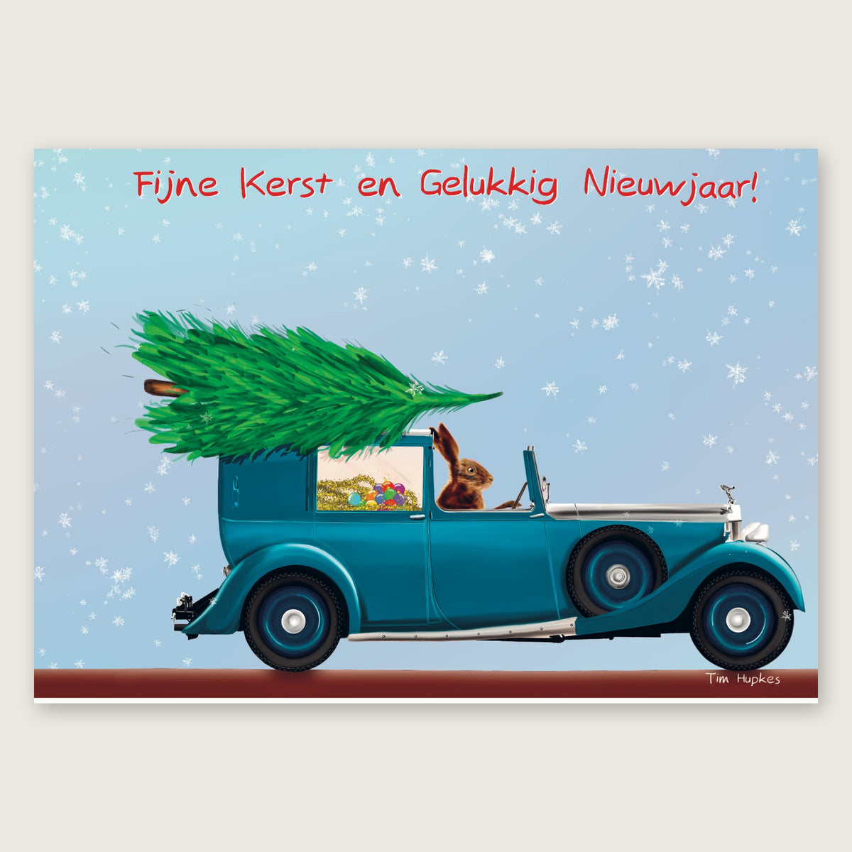 Rolling Hare Christmas, First Edition card by Tim Hupkes