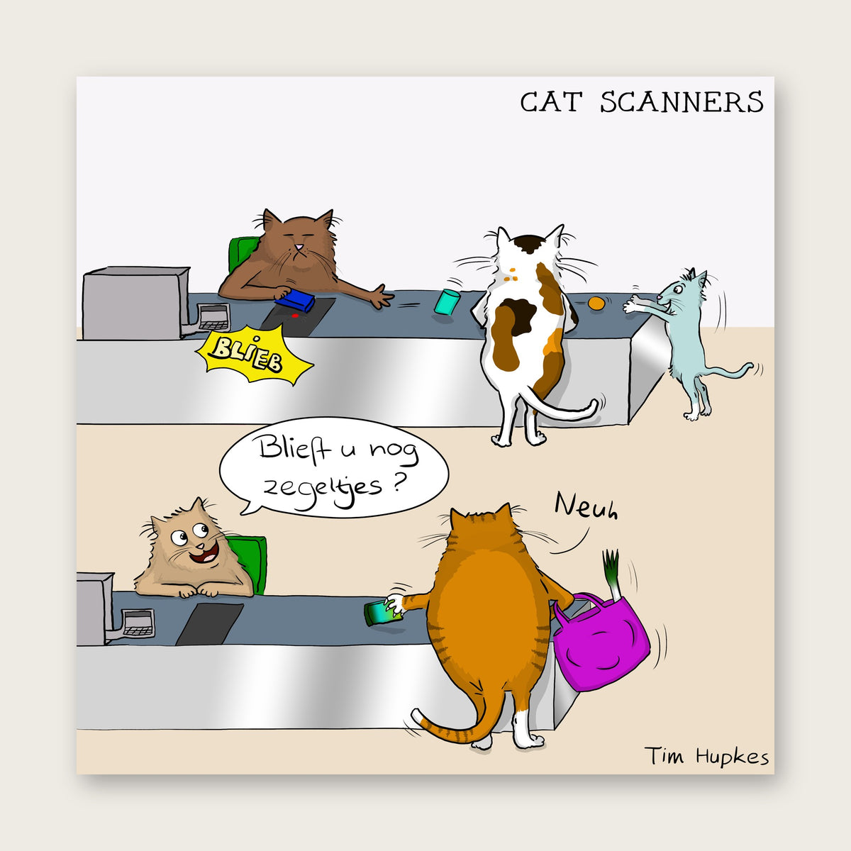 Cat Scanners greeting card by Tim Hupkes, Dutch version