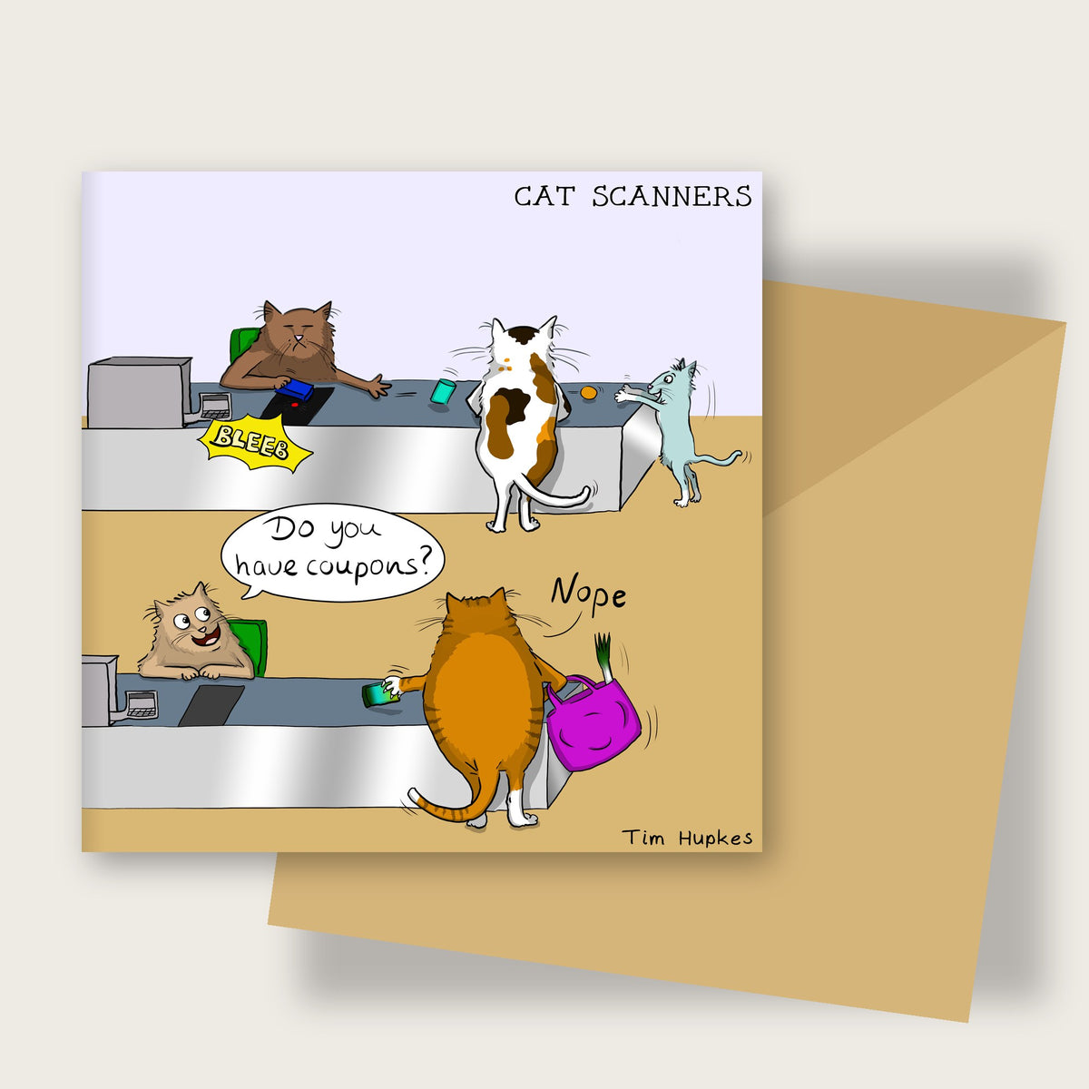 Cat Scanners greeting card by Tim Hupkes, English version, with envelope