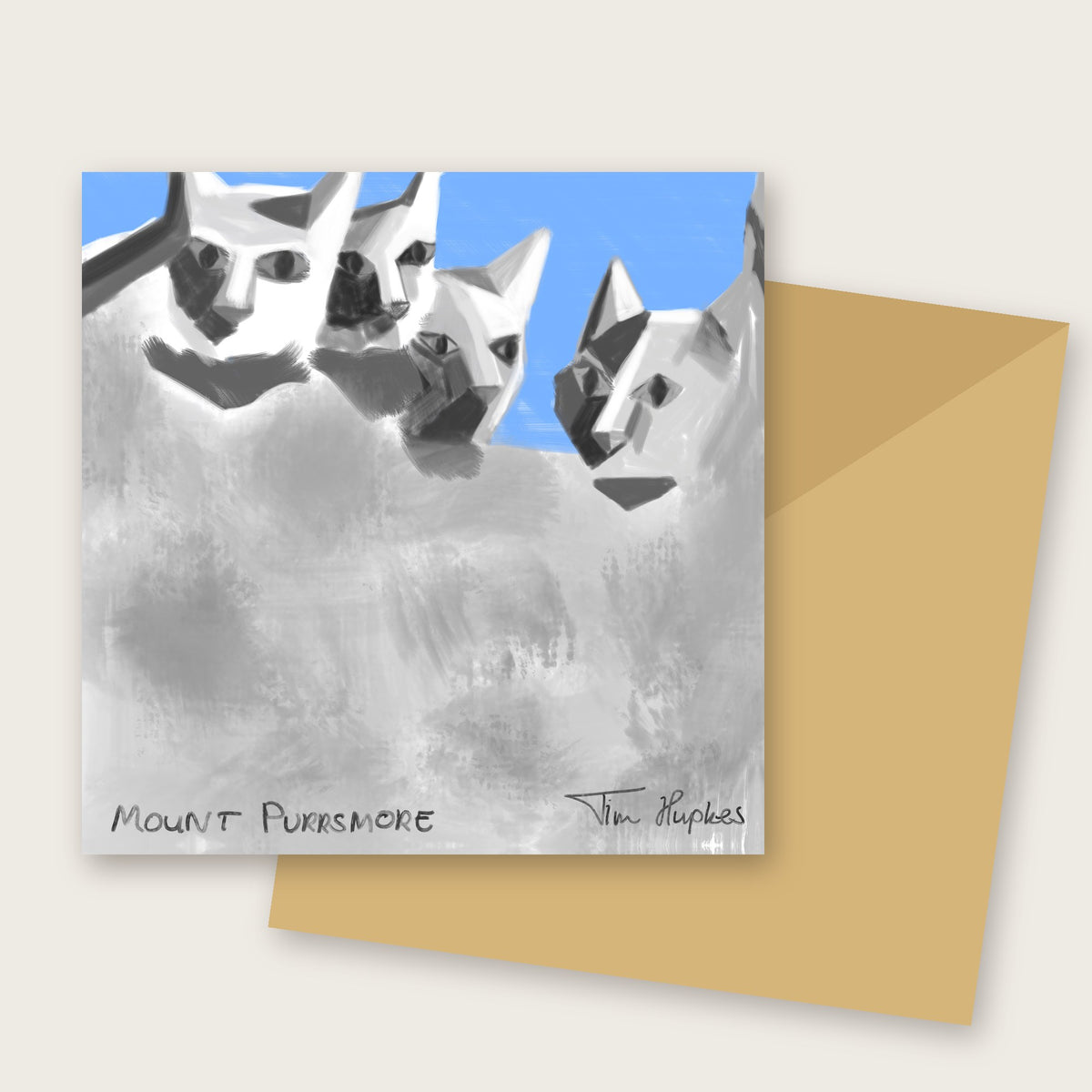 Mount Purrsmore greeting card by Tim Hupkes, with envelope