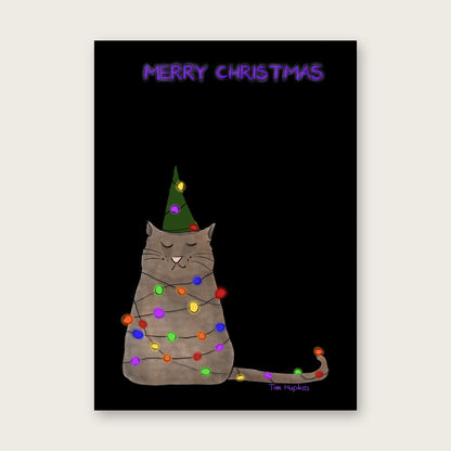 Decorated Christmas Cat greeting card by Tim Hupkes