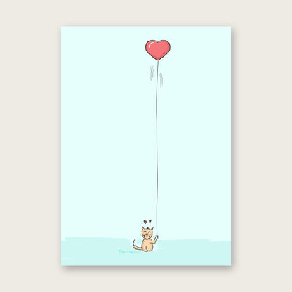 Kitten with a Heart Balloon greeting card by Tim Hupkes