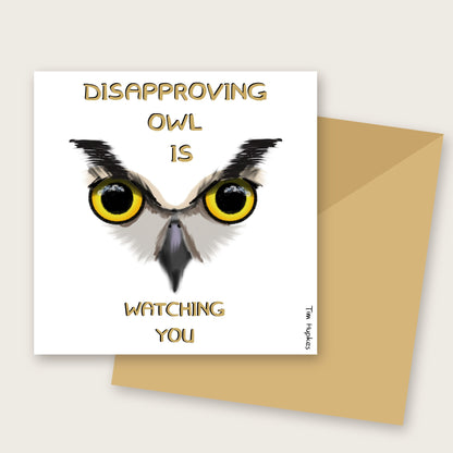 Disapproving Owl greeting card by Tim Hupkes, with envelope