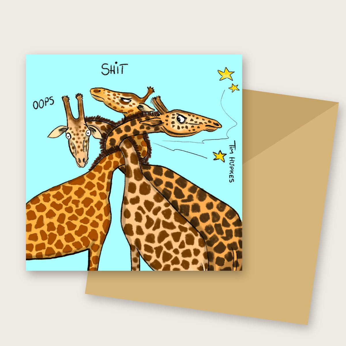 Giraffe Debacle greeting card by Tim Hupkes, with envelope