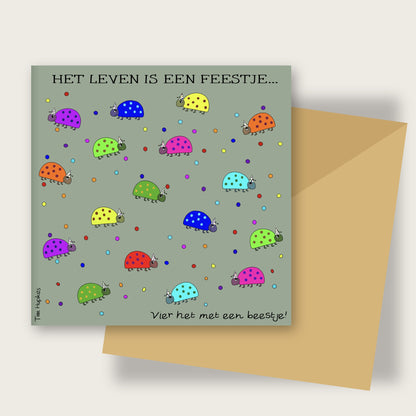 Life Is a Party greeting card by Tim Hupkes, Dutch version, with envelope
