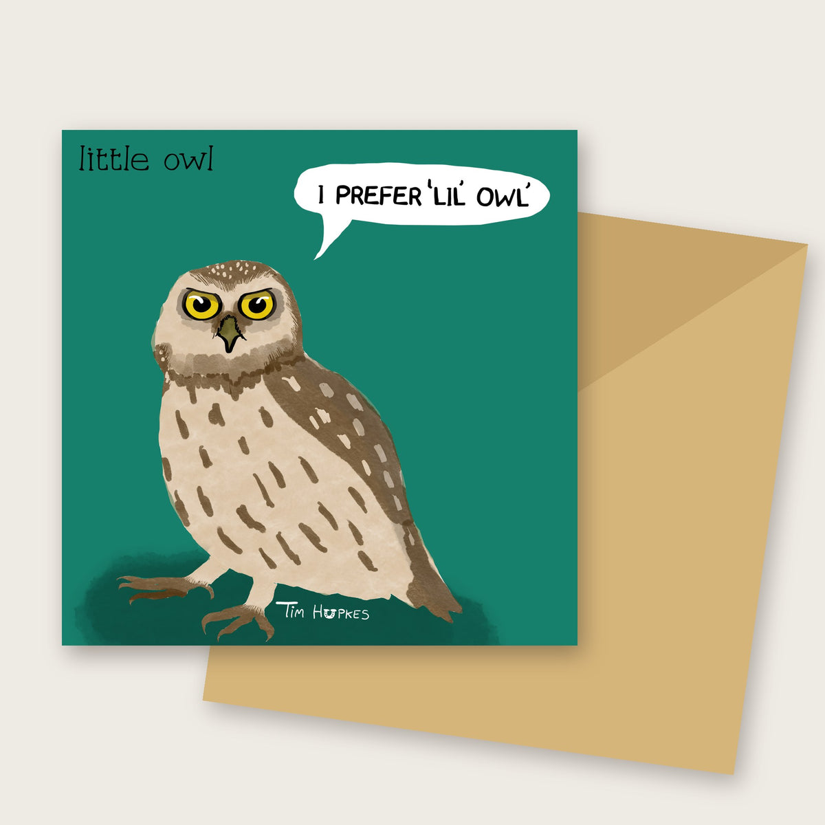 Little Owl greeting card by Tim Hupkes, English version, with envelope