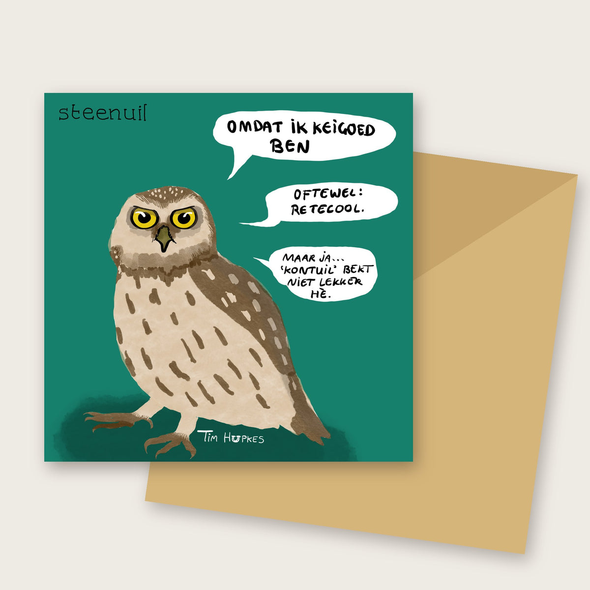 Little Owl greeting card by Tim Hupkes, Dutch version, with envelope