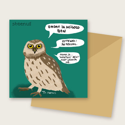 Little Owl greeting card by Tim Hupkes, Dutch version, with envelope