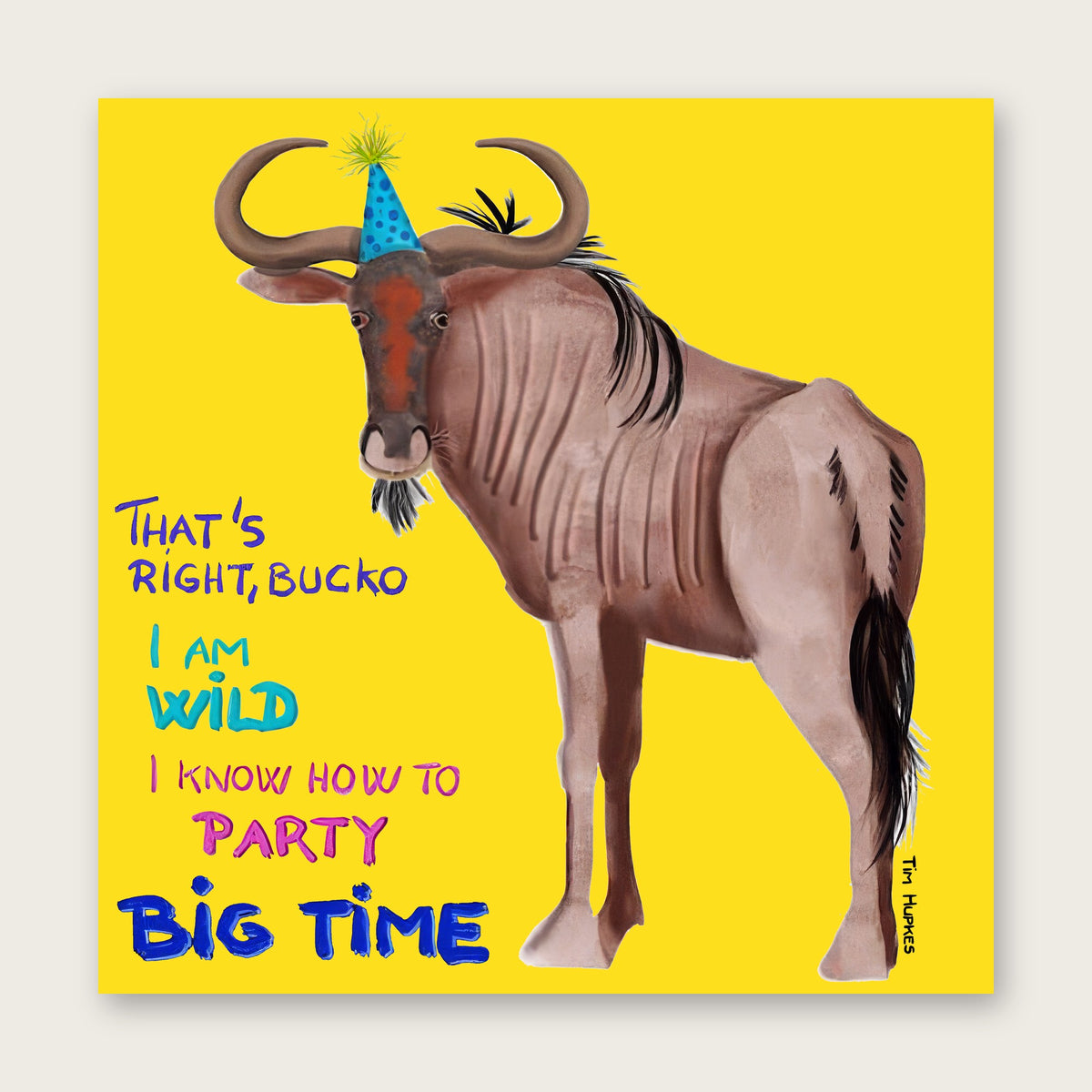 Party Wildebeest greeting card by Tim Hupkes, English version
