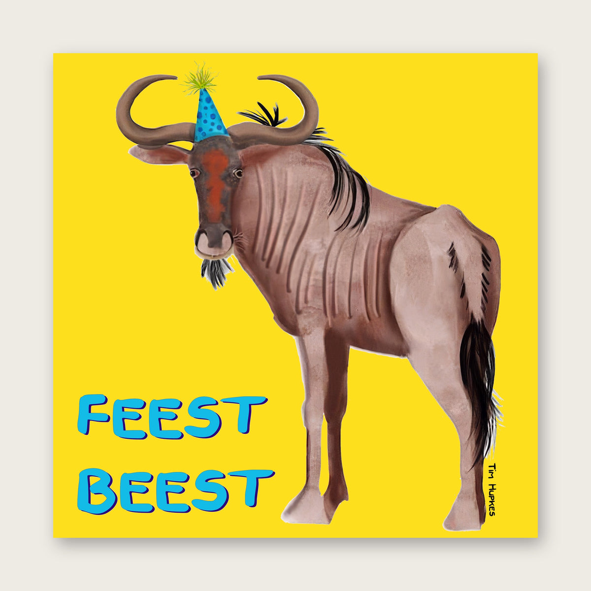 Party Wildebeest greeting card by Tim Hupkes, Dutch version