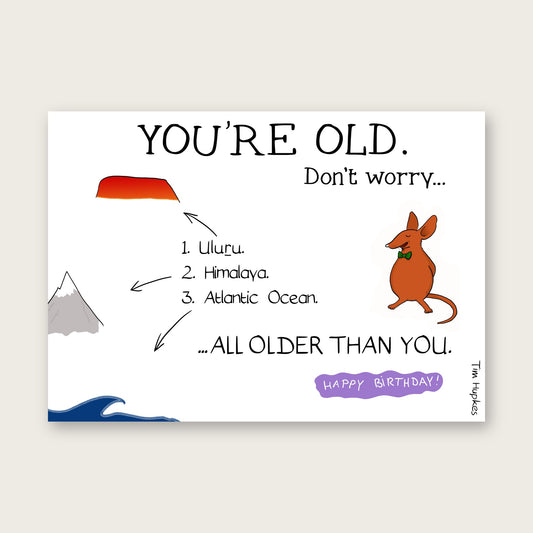 You're Old, Don't Worry greeting card by Tim Hupkes, English version