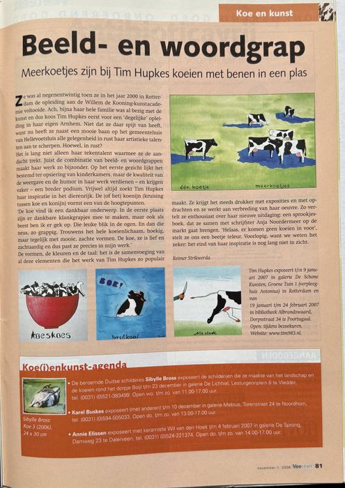 Page from Veeteelt, November 2006: the article Beeld- en woordgrap about the cow paintings of Tim Hupkes