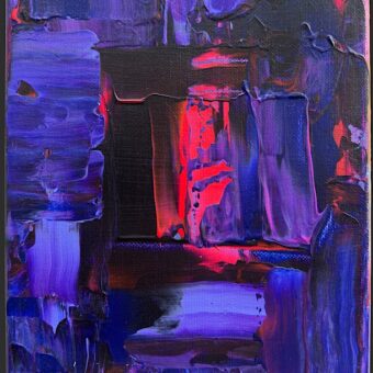 On the Verge, purple and pink abstract painting