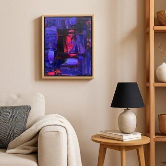 On the Verge, purple and pink abstract painting, in situ (3)