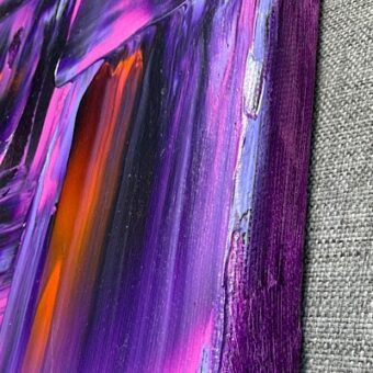 Dropping the Veil, abstract painting featuring purple, pink, orange and a touch of black (detail)