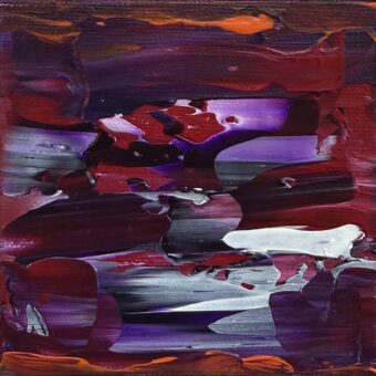 Abstract schilderij Friction & Flow: paars, roze, wit, blauw en oranje kunstwerk van Tim Hupkes