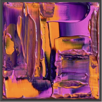 Solar Flare, zwarte lijst: oranje en roze abstracte kunstprint