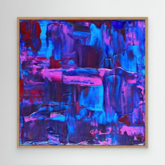 Abstracte canvas print in paars en blauw in eikenhouten lijst | Winterzonnewende