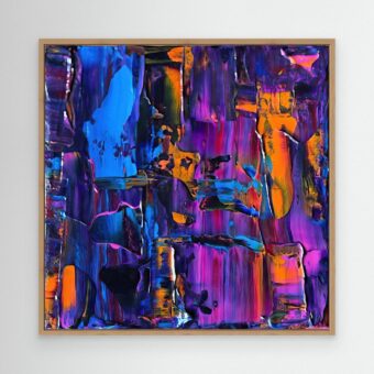 Never Say Goodbye | Abstract schilderij | paars blauwe canvas print eikenhouten lijst