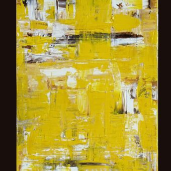 Schilderij Yellow I, 50 x 70 cm acryl op canvas. Geel met Napels zachtgeel, burnt omber en lichtbruin.