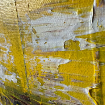 Schilderij Yellow I, 50 x 70 cm acryl op canvas. Geel met Napels zachtgeel, burnt omber en lichtbruin. Detail 3