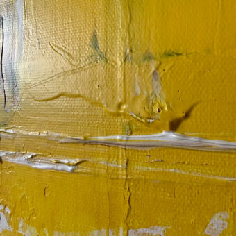 Schilderij Yellow I, 50 x 70 cm acryl op canvas. Geel met Napels zachtgeel, burnt omber en lichtbruin. Detail 4