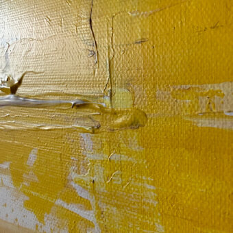 Schilderij Yellow I, 50 x 70 cm acryl op canvas. Geel met Napels zachtgeel, burnt omber en lichtbruin. Detail 5